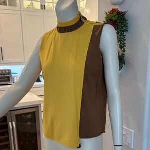 Jamie Sadock Yellow and Brown Color Block Top L